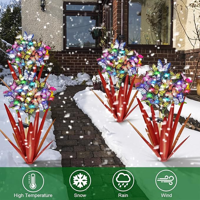 Homight Solar Metal Agave Butterfly Flower Stick Garden Sculpture - Outdoor Christmas Lights, Swaying Solar Lights Gift (2 PCS RED)-VerdiqueGarden