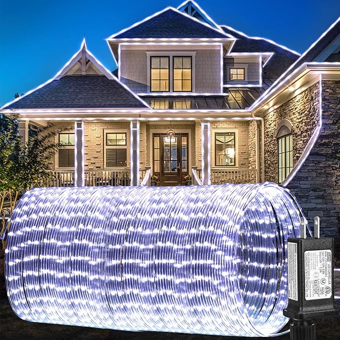 184FT 1000LED Rope Lights Outdoor, Outside LED Rope Lights Plug in String Lights Waterproof 8 Modes Clear Tube Lights for RV Camping Pool Patio Garden Christmas Tree Holiday Decoration(Cool White)-VerdiqueGarden