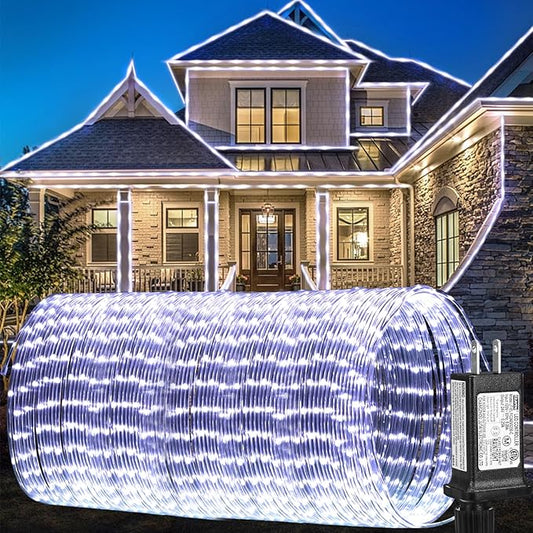 184FT 1000LED Rope Lights Outdoor, Outside LED Rope Lights Plug in String Lights Waterproof 8 Modes Clear Tube Lights for RV Camping Pool Patio Garden Christmas Tree Holiday Decoration(Cool White)-VerdiqueGarden
