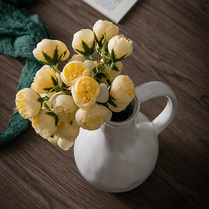 White Ceramic Vase with Big Handles, Modern Farmhouse Decor, Rustic Pottery for Flowers, Decorative Terracotta Centerpiece for Dining Table-VerdiqueGarden