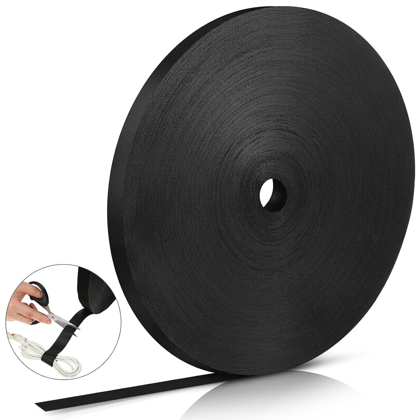 WILLBOND 3/4 Inch x 300ft Fastening Tape Cable Ties Reusable Fastening Nylon Tape Double Side Hook Roll Hook and Loop Straps Wires Cords Management Wire Organizer Straps (Black)-VerdiqueGarden