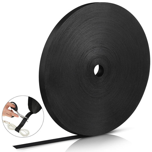 WILLBOND 3/4 Inch x 300ft Fastening Tape Cable Ties Reusable Fastening Nylon Tape Double Side Hook Roll Hook and Loop Straps Wires Cords Management Wire Organizer Straps (Black)-VerdiqueGarden