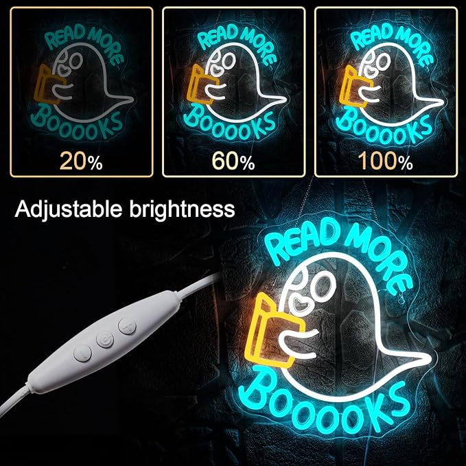 Read More Booooks Neon Sign Read More Books Neon Signs for Wall Decor Dimmable Book Neon Lights Classroom LED Light Up Boo Sign for Bedroom Bookstore Reading Room Library Study Room Decoration-VerdiqueGarden