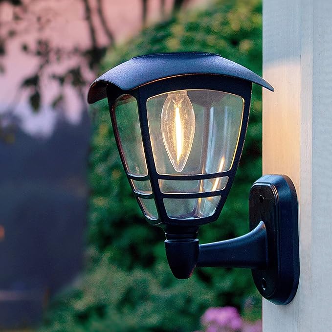 MAGGIFT 4 Pack Solar Powered Wall Lantern, Outdoor 10 Lumen LED Edison Bulb Warm White Solar Lights Wall Sconce with No Wiring Required, Fixture with Wall Mount Kit-VerdiqueGarden