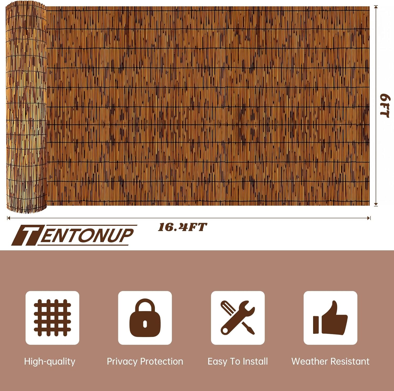 Natural Bamboo Reed Fence, 2 Pack 6FT x 16.4FT,Bamboo Fence Rolls 6 Feet High Outdoor for Garden, Decorative Fence for Outdoor Privacy Screening, Sun Blocking, Decorative Divider, Brown-VerdiqueGarden