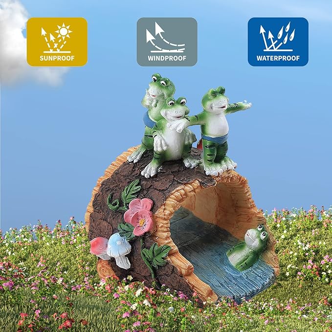 Gardener Frog Gutter Downspout Extension & Statue, Green Granite Frog Guardian, 3 x 4" Downspout Splash Block Extender-VerdiqueGarden