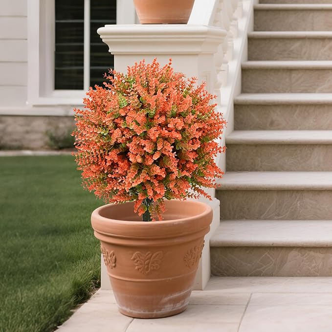 28" Artificial Boxwood Topiary Tree, UV Resistant Fall-Themed Faux Topiary for Outdoors & Indoors, Realistic Topiary Bush for Porch,Front Door, Patio,Thanksgiving & Seasonal Home Decor-VerdiqueGarden