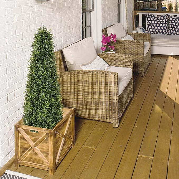 4ft Artificial Boxwood Topiary Trees (Set of 2) - UV Resistant Faux Plants Outdoor, Realistic 48in Fake Potted Bushes and Shrubs for Front Porch, Planter, Patio - Low Maintenance & Evergreen-VerdiqueGarden