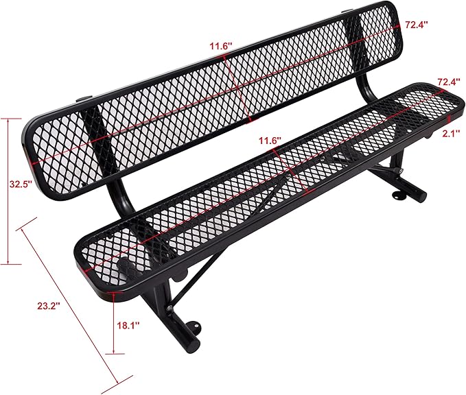 4/6/8 Feet Park Bench for Outside Heavy Duty Metal, Garden Benches Outdoor Bench with Backrest & Portable Frame, for Shopping Malls Stores Parks Patios Decks, Black-VerdiqueGarden