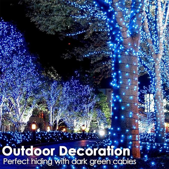 Christmas Light 1000 LEDs 336ft Green Cable Wire Fairy String Tree Twinkle Lights Plug in 12 Modes for Christmas Party, Outdoor, Garden, Wedding, Home Decoration (Blue)-VerdiqueGarden