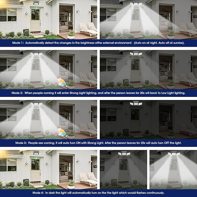 Solar Lights Outdoor Waterproof, Motion Sensor & Flood Outdoor Lights with Remote Control, 4 Adjustable Modes, 3000LM & 218 LED, High-Energy-Density Solar Panel-Monocrystalline Technology, 2 Pack-VerdiqueGarden