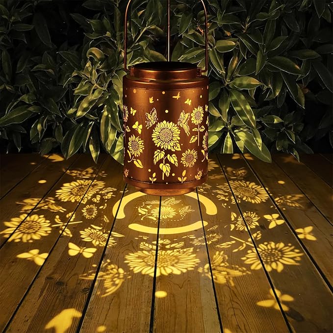 2 Pack Solar Outdoor Lanterns, Garden Decor LED Light Hanging Waterproof Solar Metal Lantern Birthday Gifts for Women Mon Grandma Sunflower Solar Lights Outdoor Decoration(Butterflies)-VerdiqueGarden