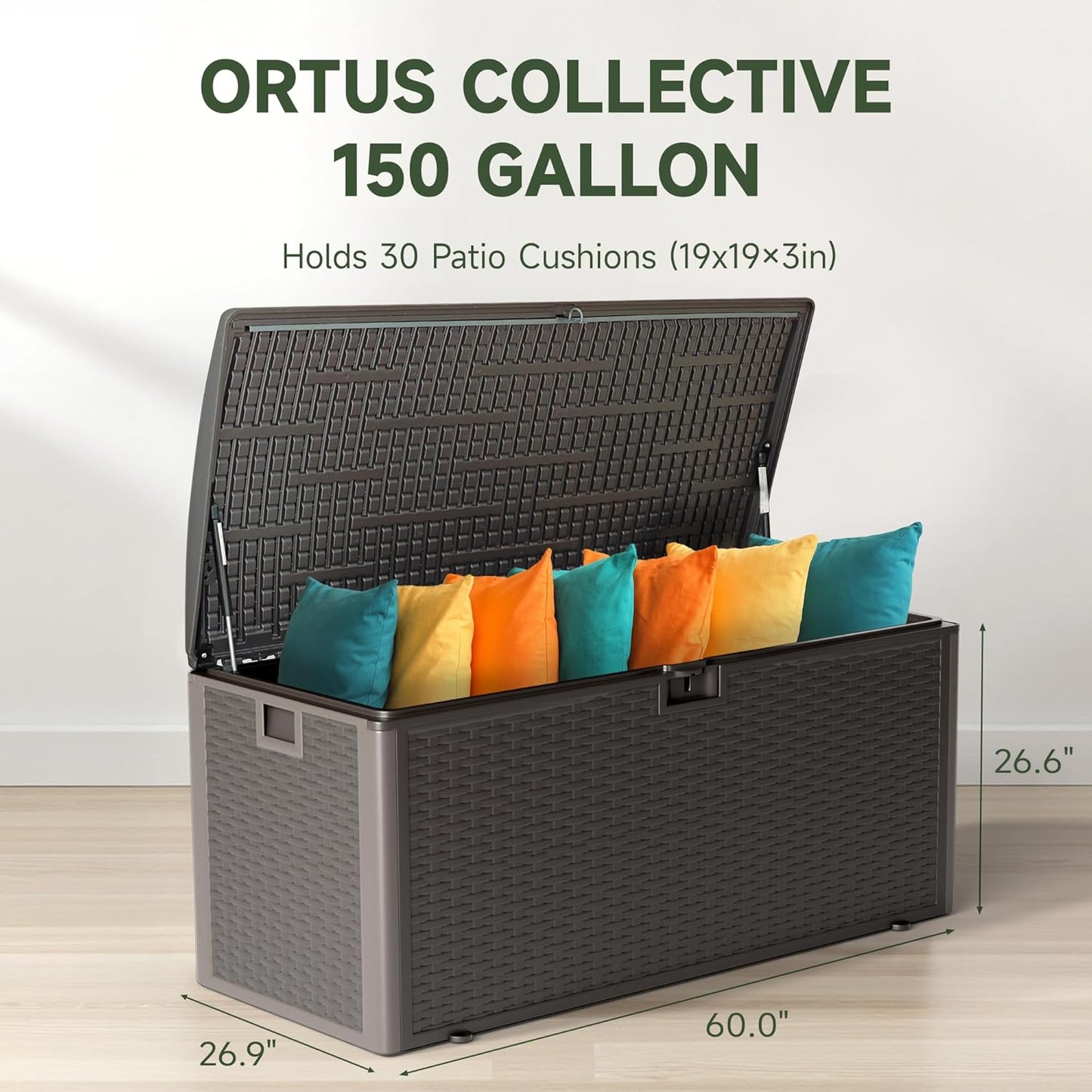 150 Gallon Deck Box, Double Layer Waterproof Resin Outdoor Indoor Storage Box, Lockable & UV Resistant Storage Bin for Patio Furniture, Garden Tools, Pool Accessories (Brown)-VerdiqueGarden