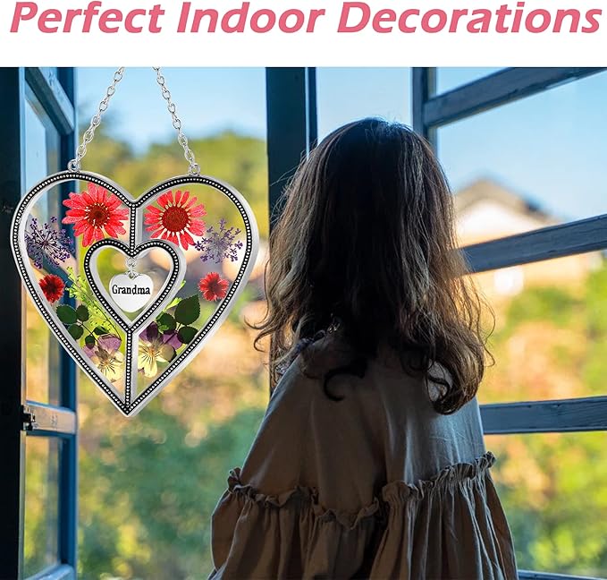 KY&BOSAM Suncatcher Stained Glass Grandma Heart Gifts for Women Mother`s Day Grandma Gift Gifts for Grandma from Daughter Son Indoor Decor Yard Decor for Mother Day Christmas Birthday Gift-VerdiqueGarden