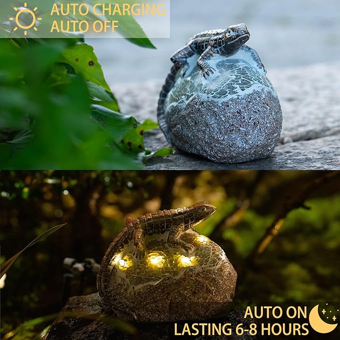 Garden Statue Lizard,Solar Lizard Decor for Outdoor,Resin Lizards Figurine with Solar Light for Patio,Balcony,Yard,Lawn Ornament,Perfect Garden Gift-VerdiqueGarden