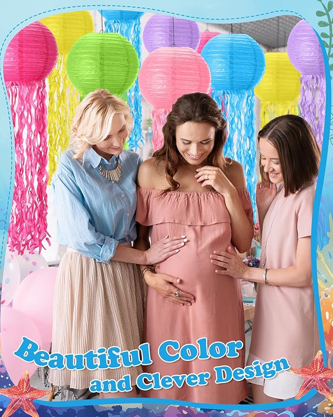 18 Pcs Jellyfish Paper Lanterns Mermaid Birthday Decorations Hanging Lantern Lamps for Ocean Theme Decor Under The Sea Party Supplies-VerdiqueGarden