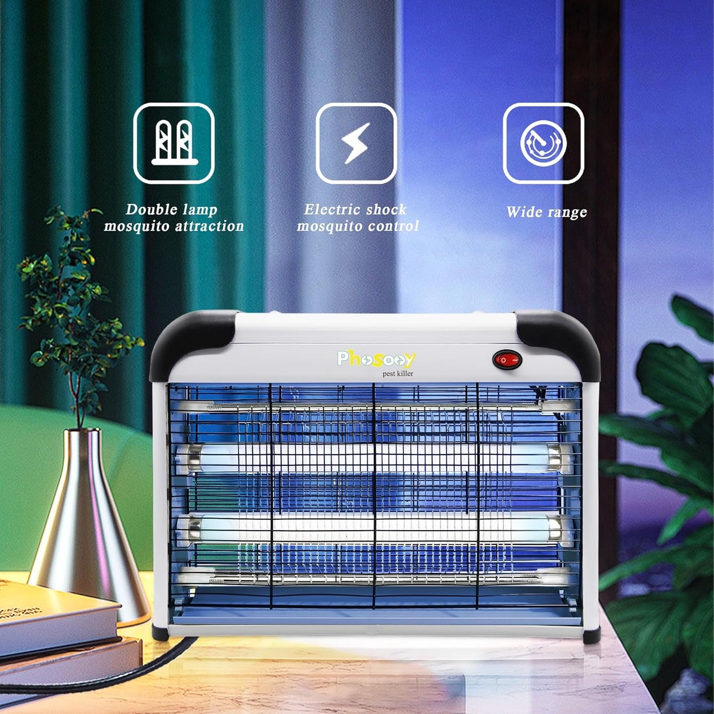Electric Bug Zapper, 2800V High Grid Indoor Mosquito Killer with 20W Lamps, Plug-in Hanging Insect Trap for Mosquitoes, Moths, Gnats, Flies and Flying Insects Indoor Use-VerdiqueGarden