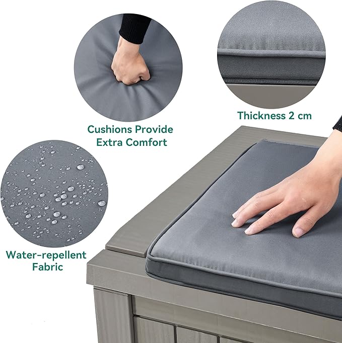 YITAHOME 120 Gallon Outdoor Storage Deck Box with Cushion, Large Resin Patio Storage for Outdoor Pillows, Garden Tools and Pool-Supplies, Waterproof, Lockable (Taupe)-VerdiqueGarden