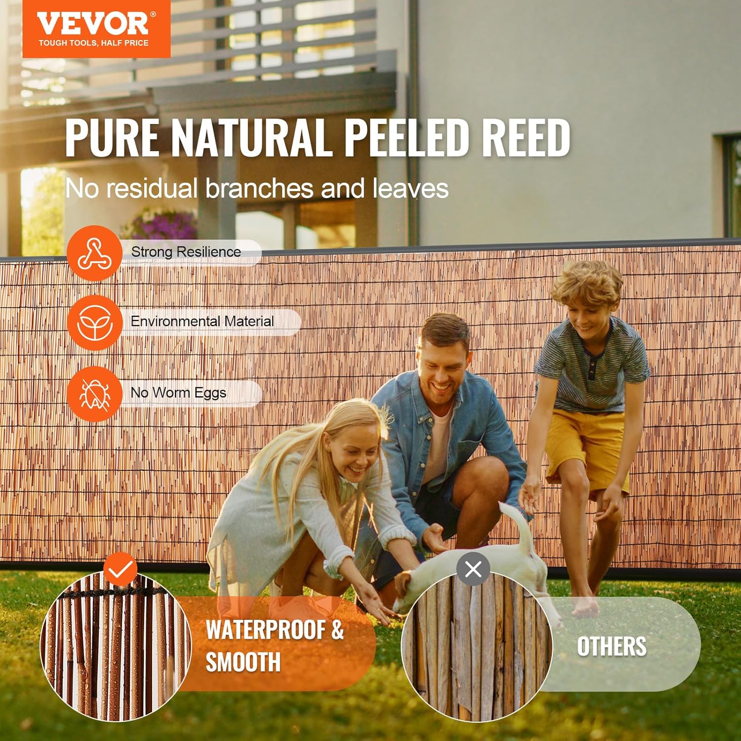 VEVOR Natural Reed Fencing, 3.3 ft x 13.3 ft, Reed Screen Curtain Balcony Reed Fence Roll for Outdoor Backyard Patio, Decorative Fence for Backyard Garden Fencing Divider, Privacy Screen Panel, Brown-VerdiqueGarden