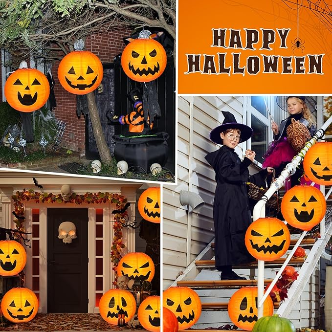 Retisee 20 Pcs 8 Inch Halloween Pumpkin Paper Lantern Halloween Jack O Lantern Paper Lantern Orange Pumpkin Lantern for Halloween Party Halloween Pumpkin Hanging Paper Lantern for Indoor Outdoor Decor-VerdiqueGarden