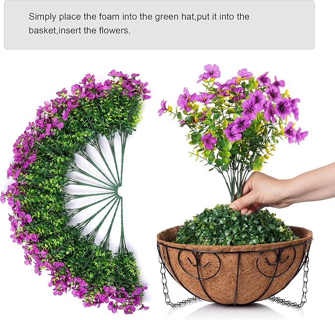 Artificial Fake Hanging Plants Flowers Basket for Outdoor Outside Porch Spring Decoration, Faux Silk Purple Daisy Realistic UV Resistant in Planter for Home Patio Balcony Garden Yard-VerdiqueGarden