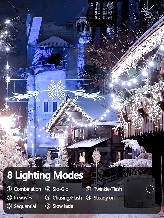 EEW 2-Pack 200 LED Solar String Lights for Outside, Solar Christmas Lights with 8 Lighting Modes, Waterproof Green Wire Solar String Lights Outdoor for Tree Xmas Party Garden Decorations (Cool White)-VerdiqueGarden