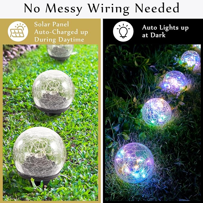 Honoson Decorative Solar Globe Lights Outdoor Waterproof LED Cracked Glass Ball Lights for Pathway, Walkway, Garden, Yard, Lawn Decoration(12 Pcs,3.9 Inch)-VerdiqueGarden