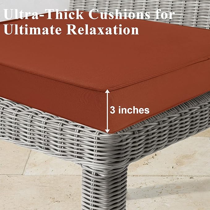 Outdoor Chair Cushions Set of 2 for Patio Furniture 18.5x16x3 Inch Waterproof Patio Chair Cushion 3 Year Color Fastness Rectangle Elastic Foam Garden Couch Pads with Ties and Handle,Spice-VerdiqueGarden