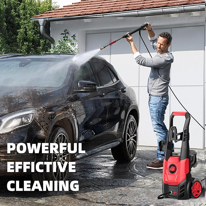 Electric Pressure Washer, 2.5 Max GPM Power Washer with Foam Cannon, Powerwasher with 4 Nozzles, High Pressure Washer for Cars, Driveways, Patios, Decks-VerdiqueGarden