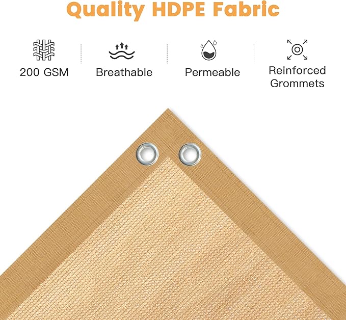 VICLLAX Shade Fabric Sun Shade Cloth with Every 2 FT Grommets for Patio Garden Pergola Cover Canopy 4x10 FT, Wheat-VerdiqueGarden