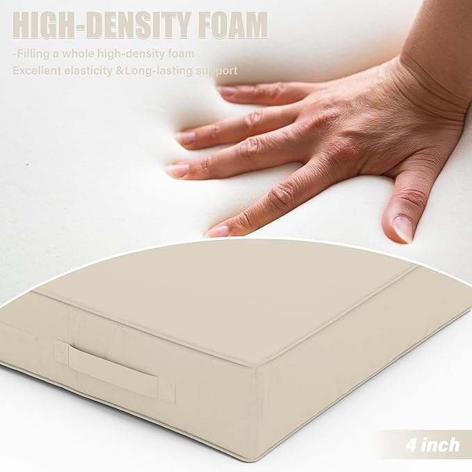 Patio Chair Cushions 18.5 X 16 X 4 Inch Waterproof Outdoor Seat Cushions for Patio Furniture, Outdoor Sofa Couch Pads with Ties & Handle, Set of 2, Cream-VerdiqueGarden