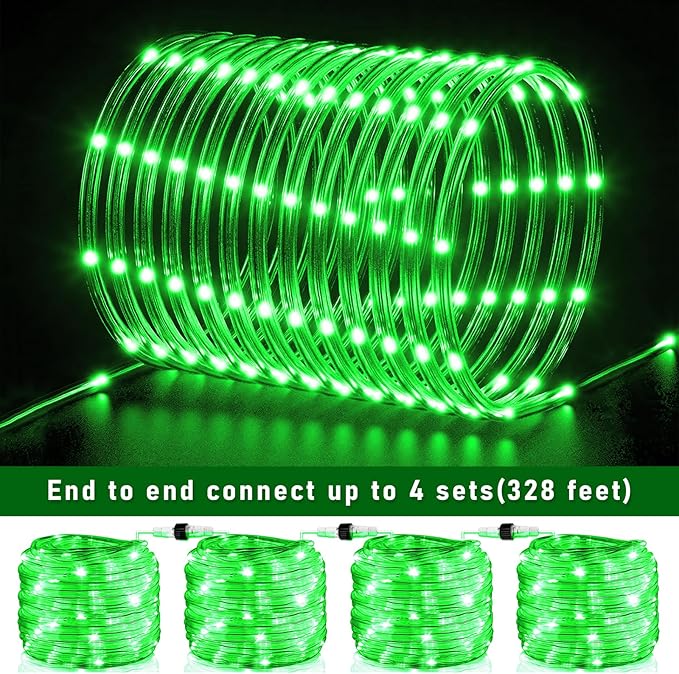 100FT 300 LED Rope Lights for Outside, St. Patrick Day String Lights Indoor with Waterproof 8 Modes, Connectable Plug in Fairy Twinkle Lights for Outdoor Patio Pool Party Holiday Decorations, Green-VerdiqueGarden