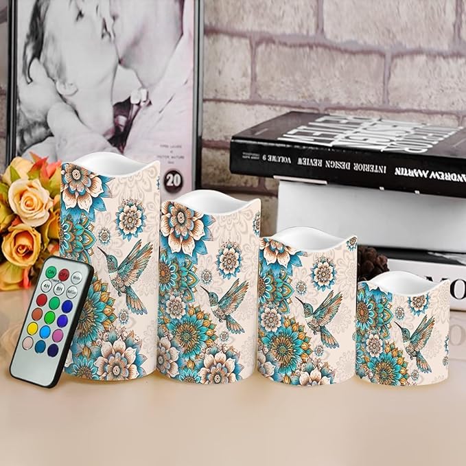 Ystardream Western Hummingbird Flameless Candles with Timer Led Candles Flickering 4 Candle Sets for Home Decor,18 Key Remote Control，Dancing Flames, True Wax, Battery Powered.-VerdiqueGarden