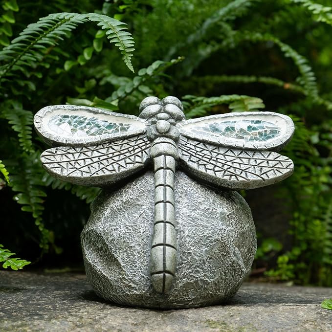 Garden Statue Dragonfly,Solar Dragonfly Decor for Outdoor,Resin Dragonflies Figurine with Solar Light for Patio,Balcony,Yard,Lawn Ornament,Perfect Garden Gift-VerdiqueGarden