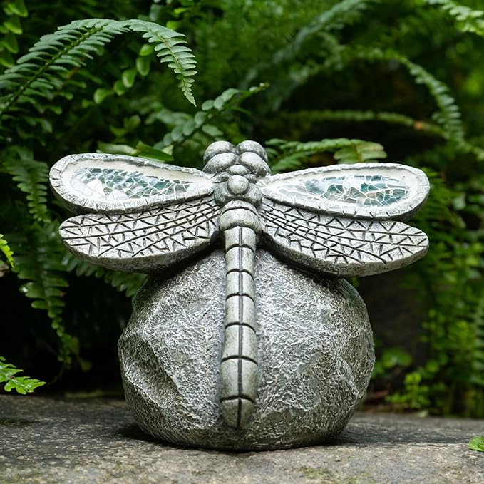 Garden Statue Dragonfly,Solar Dragonfly Decor for Outdoor,Resin Dragonflies Figurine with Solar Light for Patio,Balcony,Yard,Lawn Ornament,Perfect Garden Gift-VerdiqueGarden