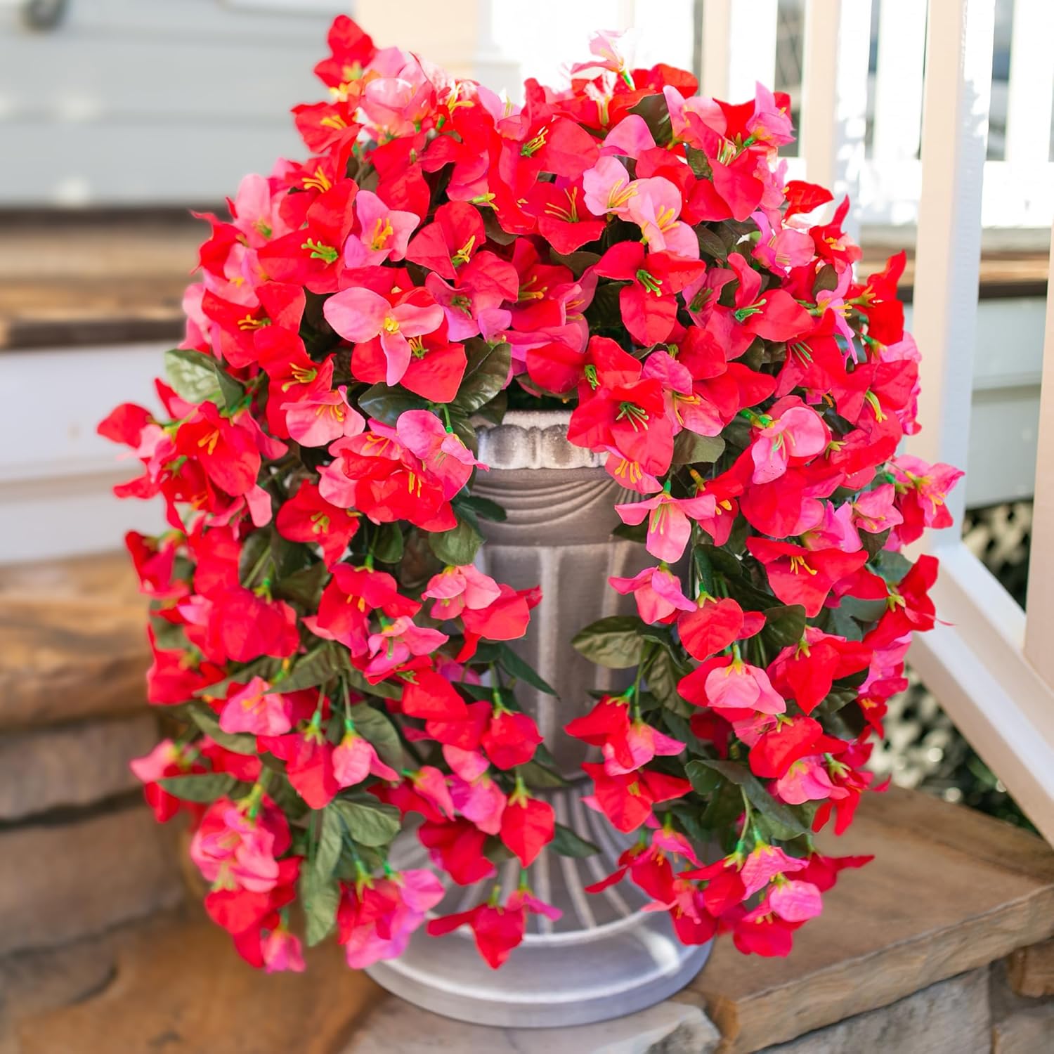 Bougainvillea Artificial Hanging Flowers Plants for Outdoors Decoration, 2pcs Fake Flowers Silk Bougainvillea Vines Realistic UV Resistant Faux Flowers for Outdoor Planters Porch Patio, Mix-VerdiqueGarden