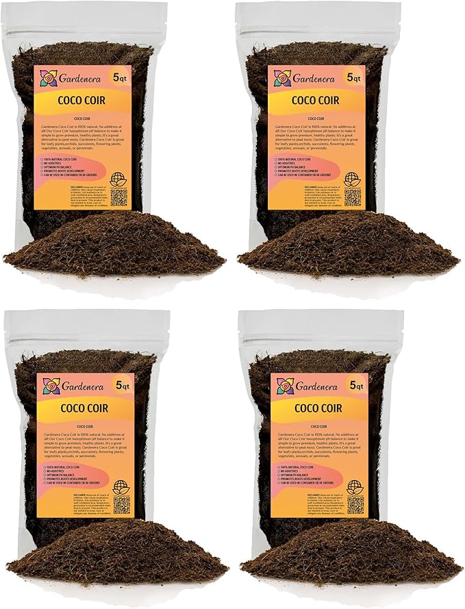 Premium Organic Coconut Coir Mix for Home Gardening - 20 Quart - All Natural Soil Amendment - PH Balanced and Double Washed Coco Coir by Gardenera (4 Bags of 5 Quart)-VerdiqueGarden