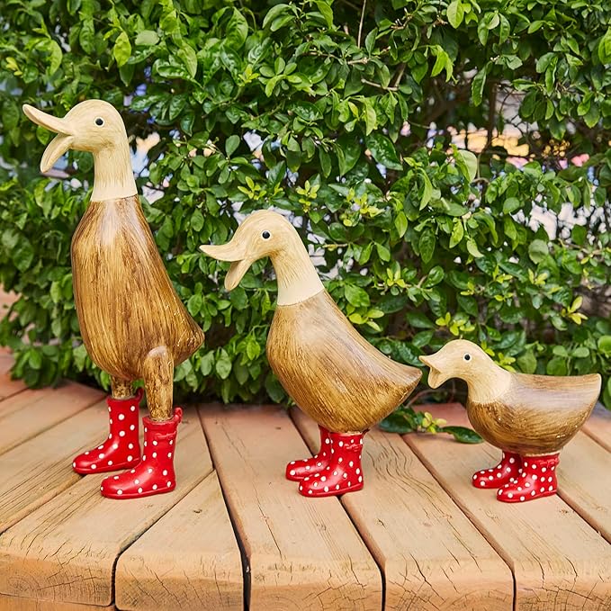 GUTE Duck Yard Decorations Yard Art Garden Puddle Ducks with Spotted Wellies Boots, Set of 3 - Garden Decor Statues, Duck Figurine Statue - Waterproof Indoor & Outdoor Lawn Gnome Ornament-VerdiqueGarden