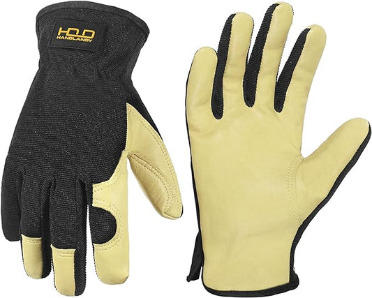 HANDLANDY Leather Work Gloves for Men & Women, Reinforced Durable Garden Gloves, Cowhide Working Glove for Gardening-VerdiqueGarden