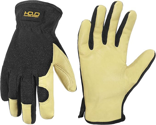 HANDLANDY Leather Work Gloves for Men & Women, Reinforced Durable Garden Gloves, Cowhide Working Glove for Gardening-VerdiqueGarden