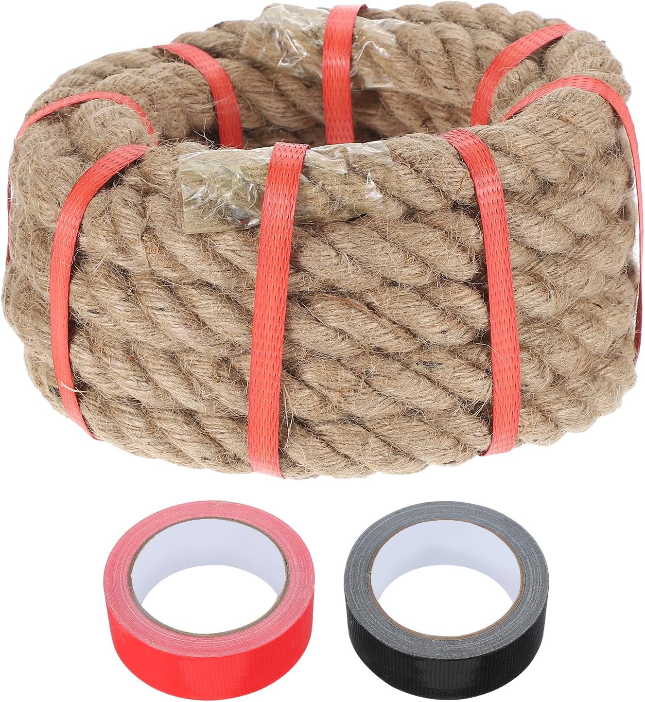 MECCANIXITY Jute Rope 1 Inch x 15ft, Thick Twine Rope Ropes Braided Jute Twine Natural Brown Burlap Cord String Heavy Twisted with Tapes for Decorative Crafts Railing Swing Tug of War-VerdiqueGarden