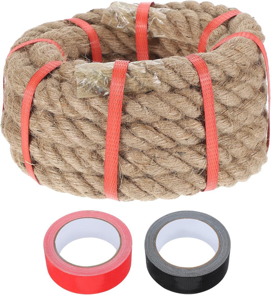 MECCANIXITY Jute Rope 1 Inch x 15ft, Thick Twine Rope Ropes Braided Jute Twine Natural Brown Burlap Cord String Heavy Twisted with Tapes for Decorative Crafts Railing Swing Tug of War-VerdiqueGarden