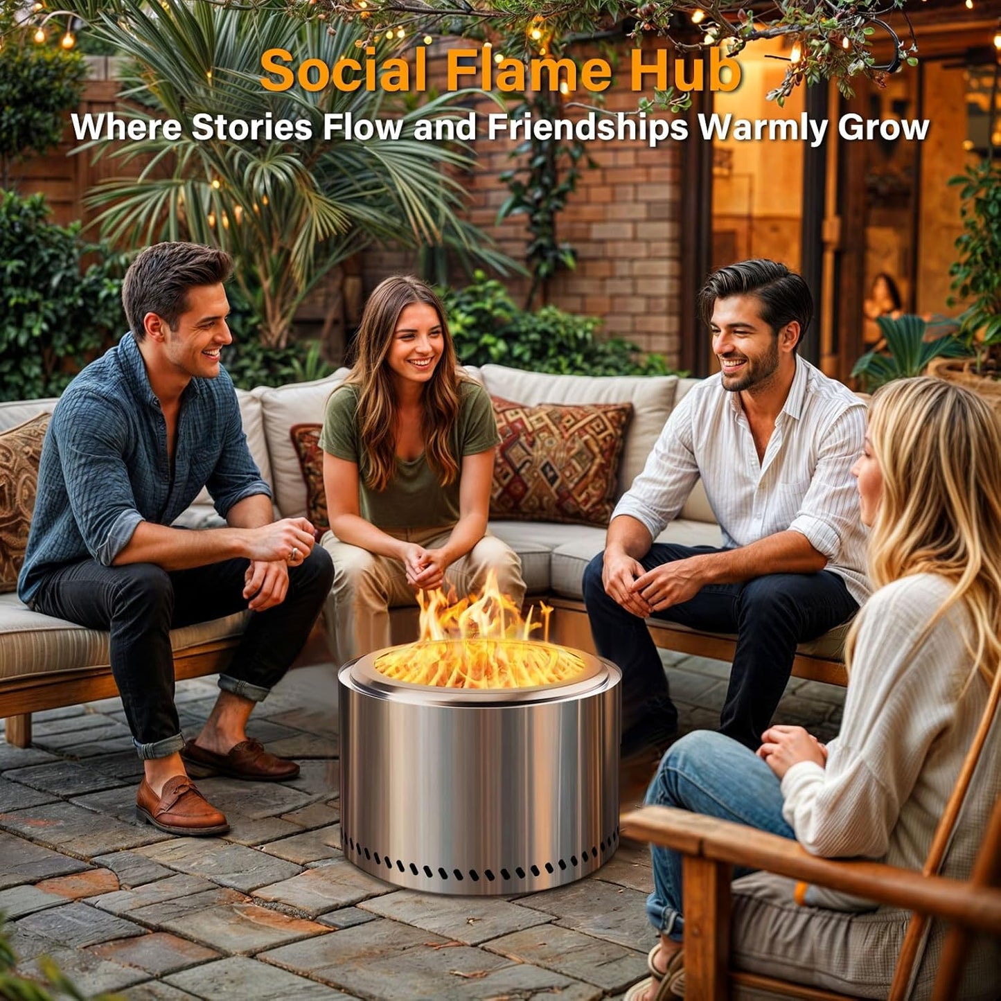 HGD 15.5" Smokeless Fire Pit Outdoor, Stainless Steel Wood Burning Firepit with Secondary Combustion, Backyard Patio Stove for Garden, BBQ & Bonfire-VerdiqueGarden