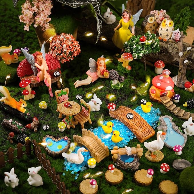 109 Pcs Fairy Garden Accessories Fairy Garden Kit Miniature Fairy Figurines Accessories Fairy Animals Decor Outdoor for DIY Garden Dollhouse-VerdiqueGarden