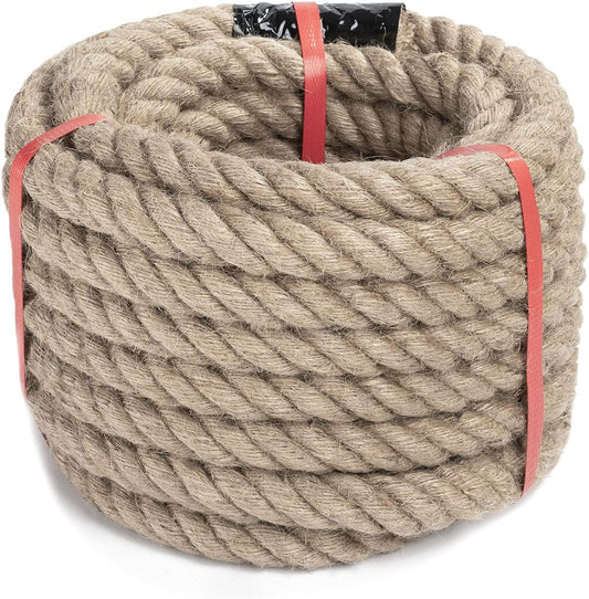 Jute Rope 1 Inch 49 Feet Twisted Hemp Rope for Crafts, Climbing, Hammock, Nautical, Tug of War, Railings, Landscaping, Home Decorating (1 inch x 49 ft)-VerdiqueGarden