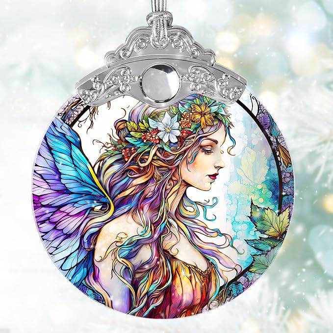 Stained Glass Suncatcher, Jocidea Fairy Ornament, Christmas Ornaments, Holidays Ornaments, Christmas Tree Decor, Fairy Decor for Home, Fairy Gifts-VerdiqueGarden