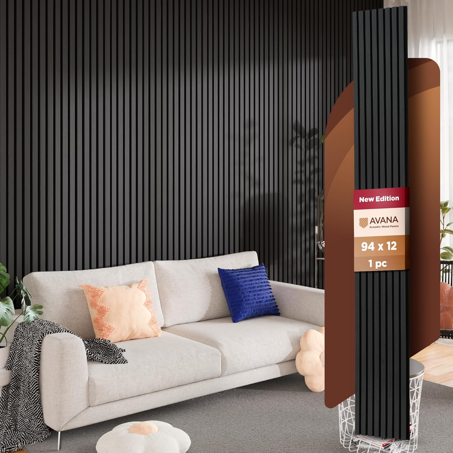 Avana Modern Acoustic Wood Wall Panels – 94.4 X 12.6 Inch Black Oak Acoustic Panels 1 PC – Wall Panels For Interior Wall Decor For Homes, Offices, Studios – Sturdy And Durable Wood Panels For Wall-VerdiqueGarden