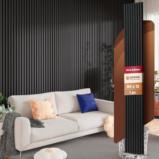 Avana Modern Acoustic Wood Wall Panels – 94.4 X 12.6 Inch Black Oak Acoustic Panels 1 PC – Wall Panels For Interior Wall Decor For Homes, Offices, Studios – Sturdy And Durable Wood Panels For Wall-VerdiqueGarden