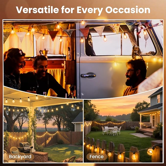 RTTY Outdoor String Lights 25 FT, G40 Led Patio Globe Lights with 13pcs Bulbs,Waterproof Shatterproof Dimmable Connectable Hanging for Cafe Bistro Backyard Gazebo Balcony Deck Party-VerdiqueGarden