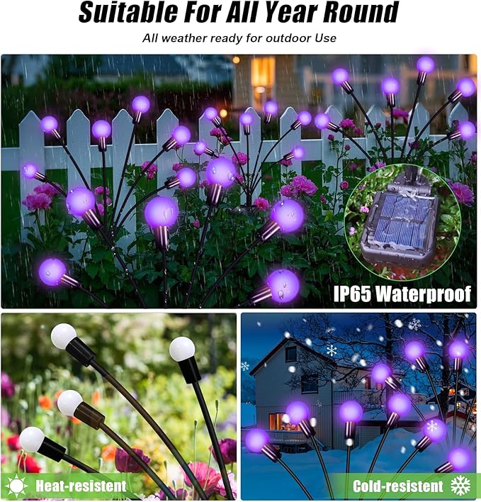 Solar Garden Lights Outdoor, Waterproof Solar Powered Lights for Yard Pathway Patio, Swaying Lawn Decor as Gardening Gifts for Women Holiday (Purple, 4 Pack 24 LED)-VerdiqueGarden